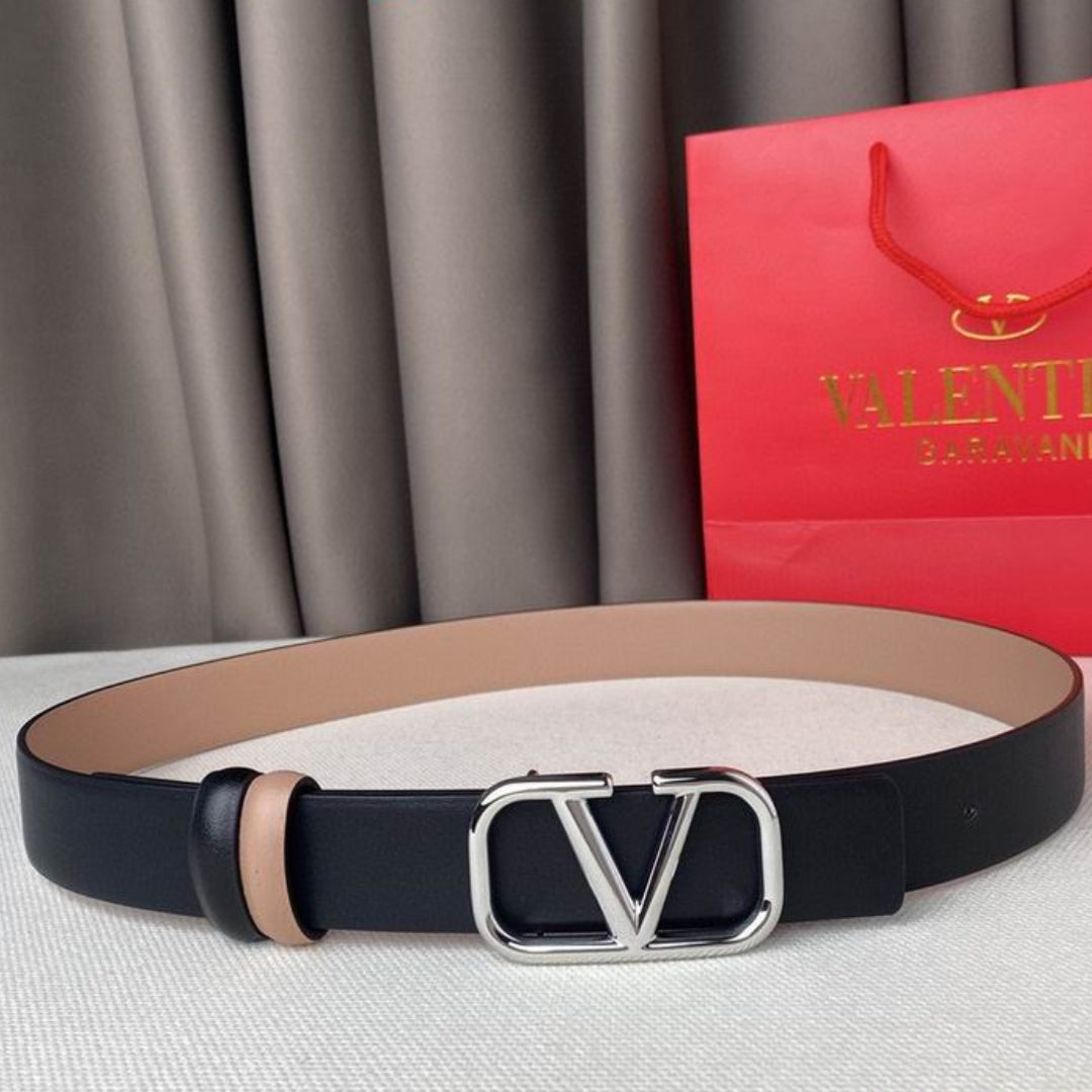 Cinto VLTN Dupla face Pequeno Preto e Rose Prata 2cm de largura