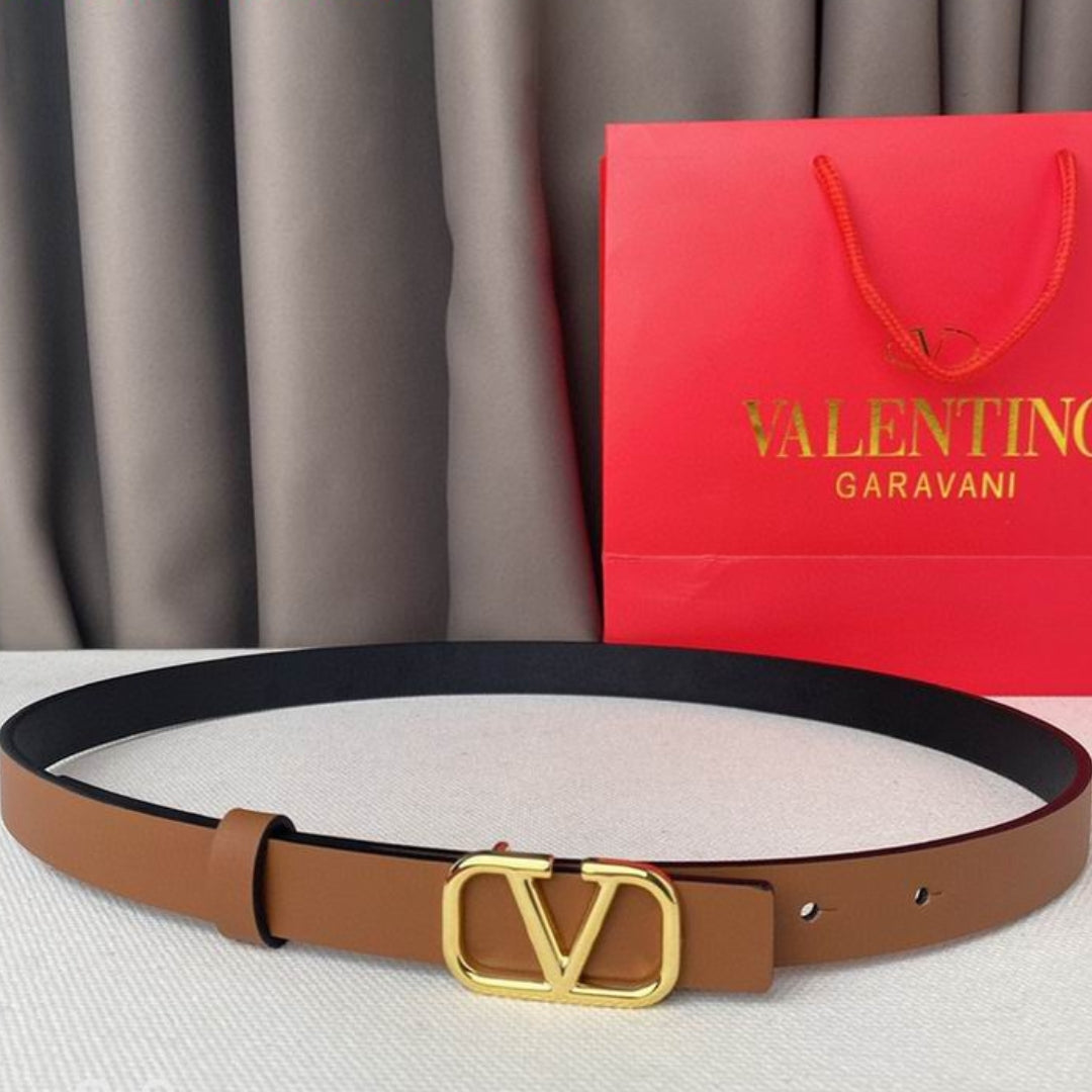Cinto VLTN Pequeno Marrom e Dourado 2cm de largura