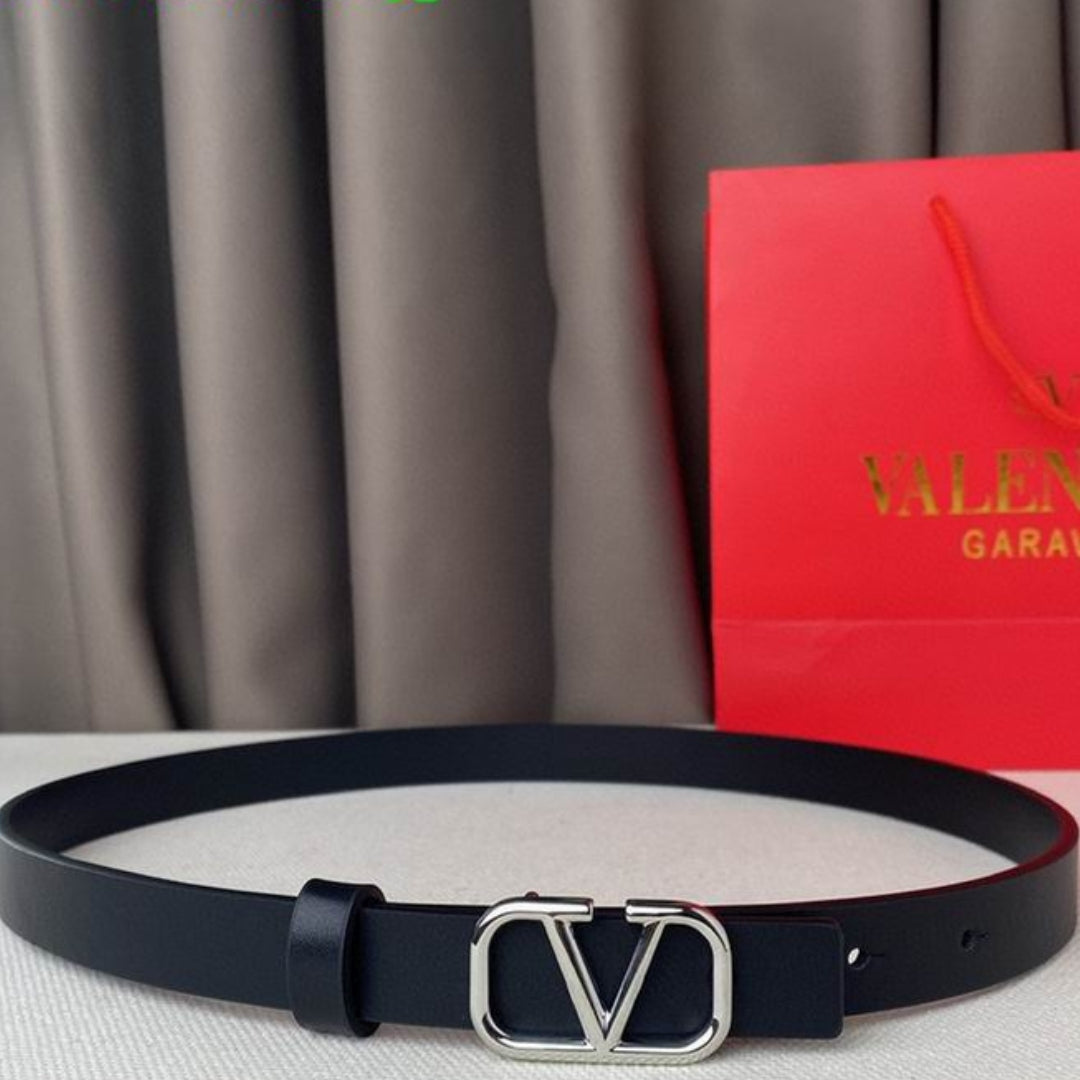 Cinto VLTN Pequeno Preto e Prata 2cm de largura