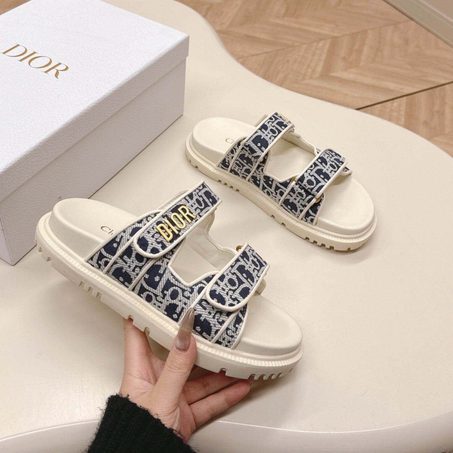 Sandalia Dio Dioract Slide Branco e azul