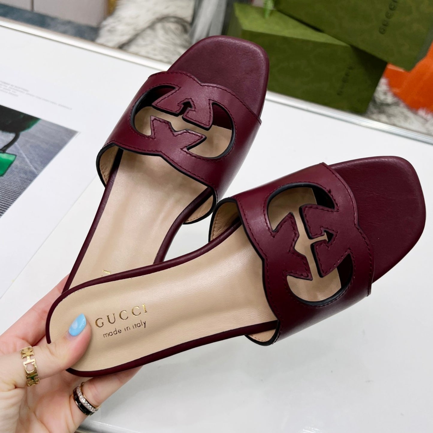 Sandalia GG de couro com Interlocking GG Vinho