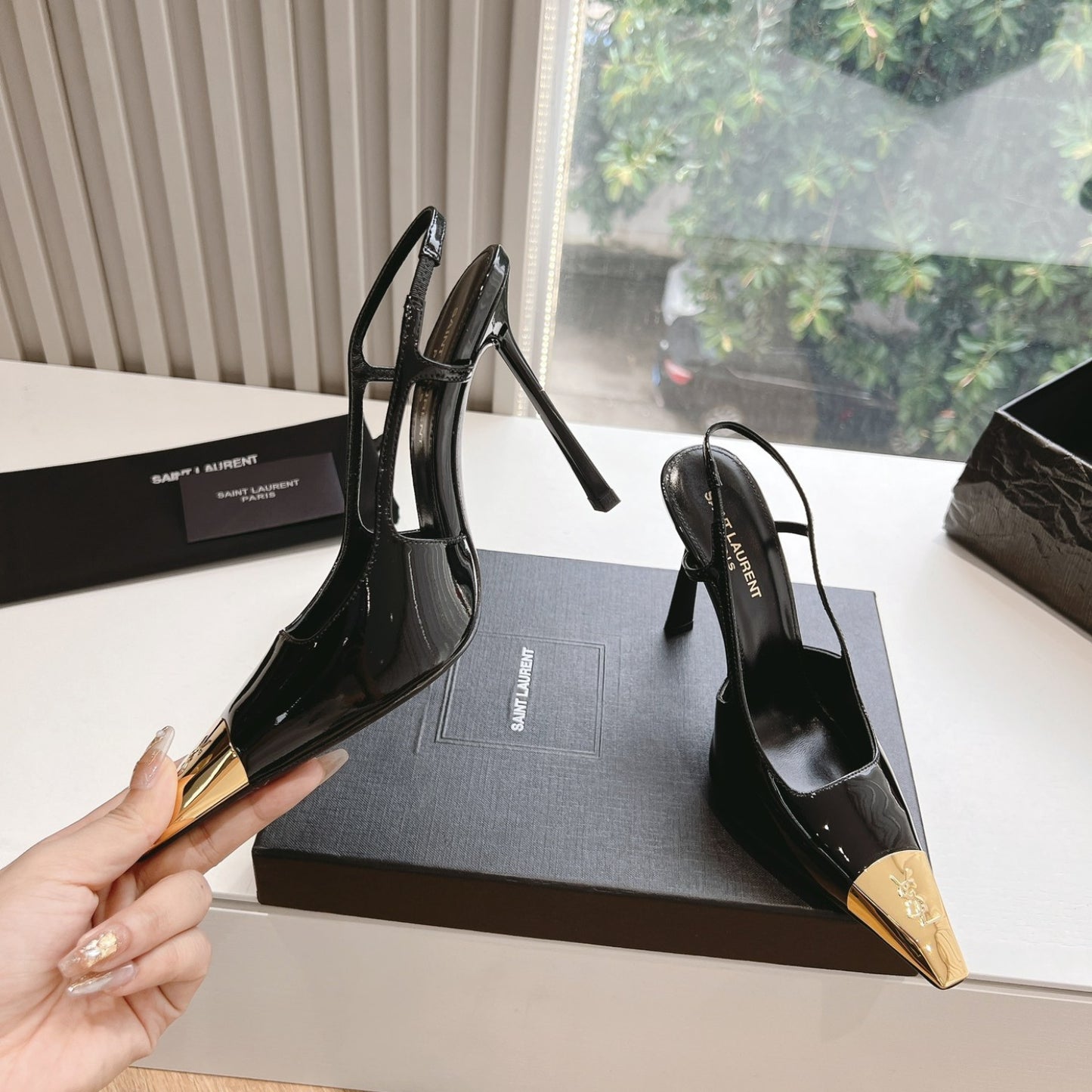 Scarpin Ysl Slingback Preto Jeanne