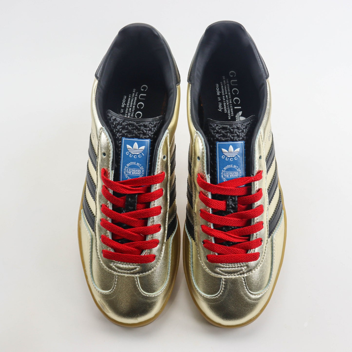 Tenis GG x Ads Gazelle Dourado com vermelho