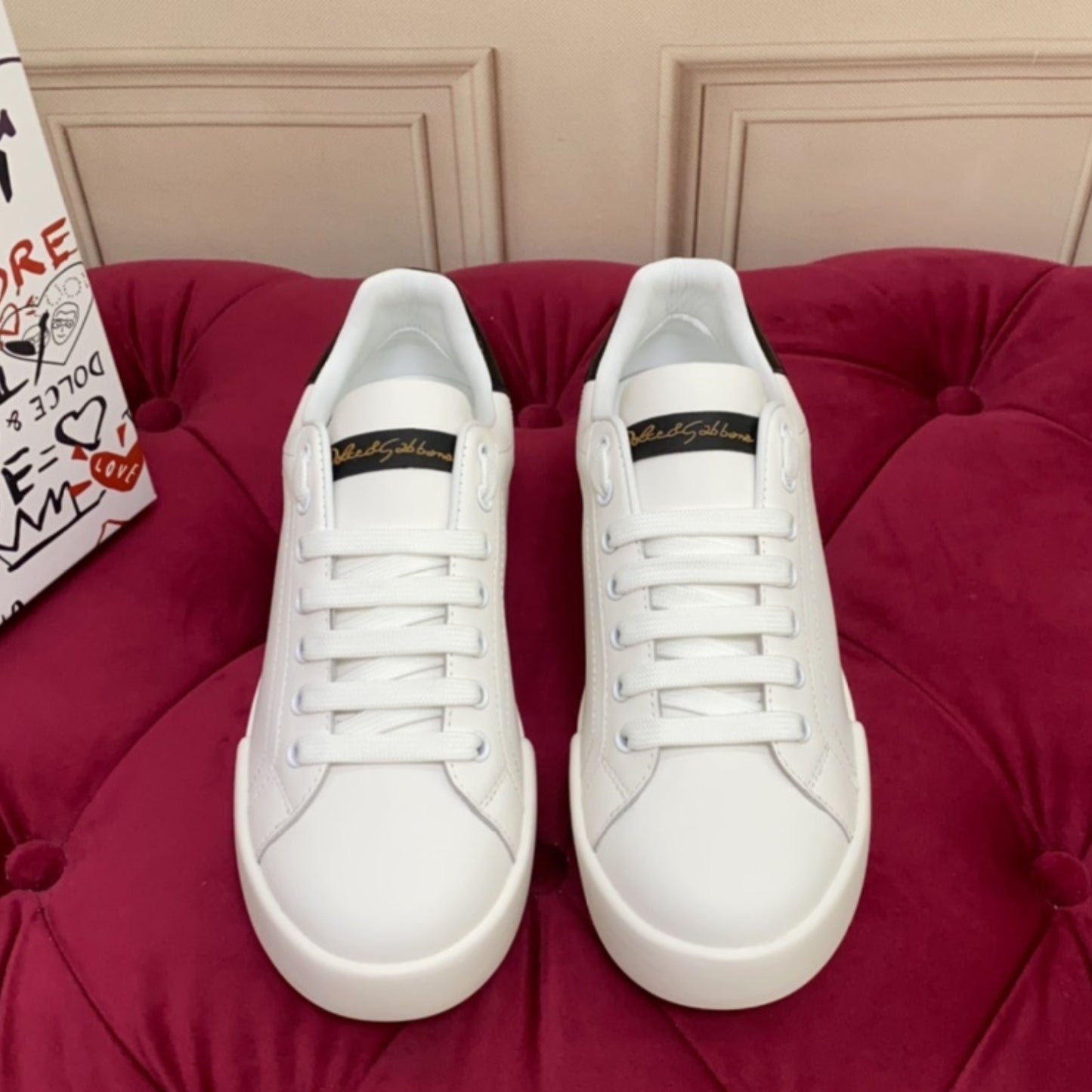 Tenis DG Portofino Couro Liso Branco com Preto