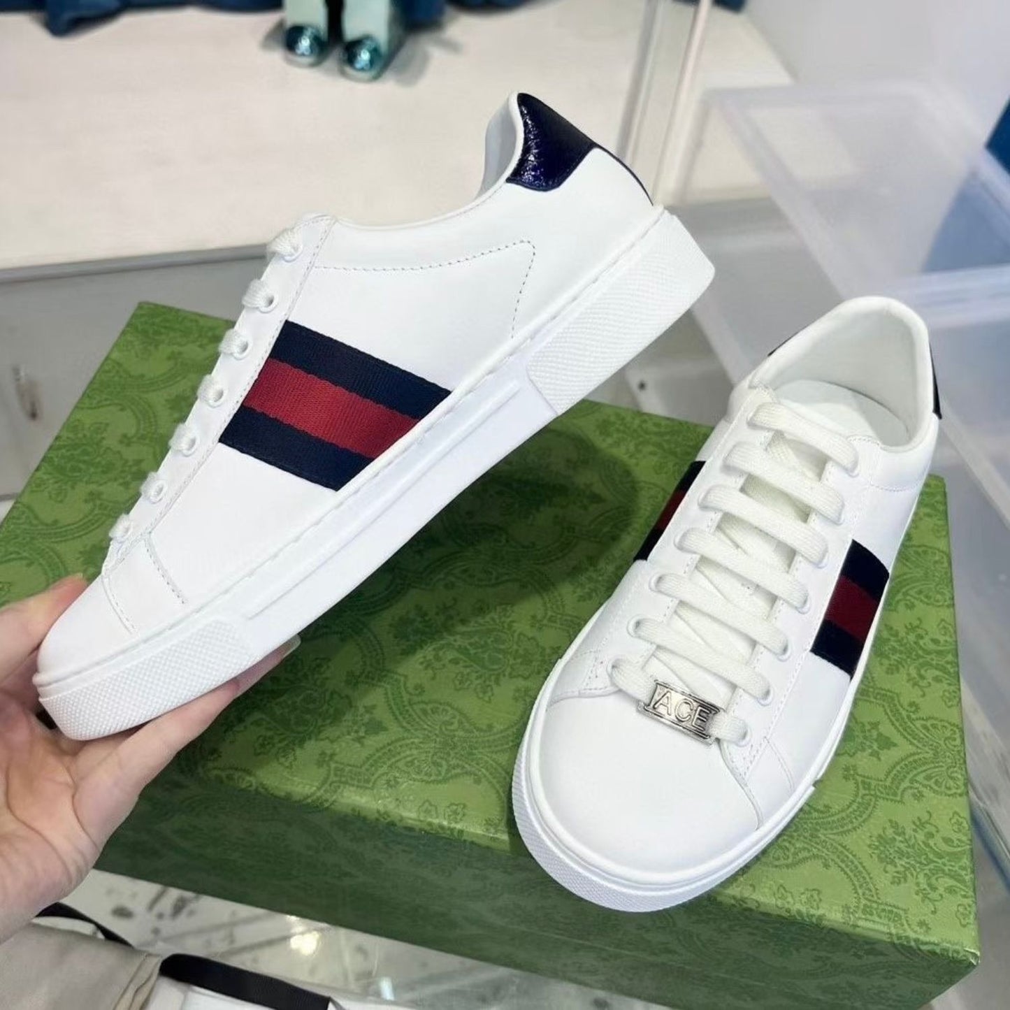 Tenis GG Ace Branco Web Azul