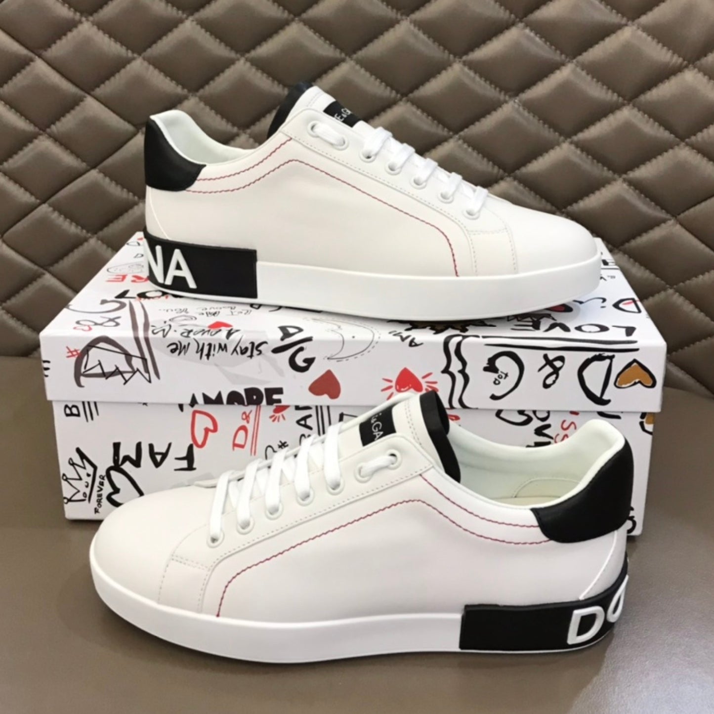 Tenis DG Portofino Couro Branco com preto