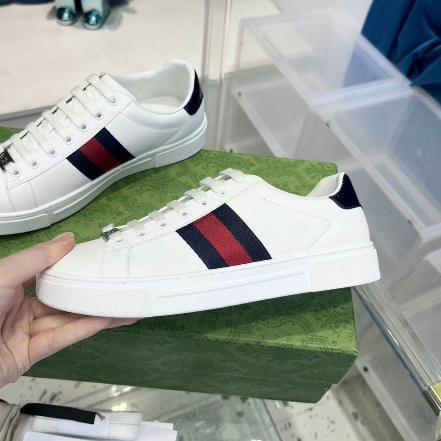 Tenis GG Ace Branco Web Azul