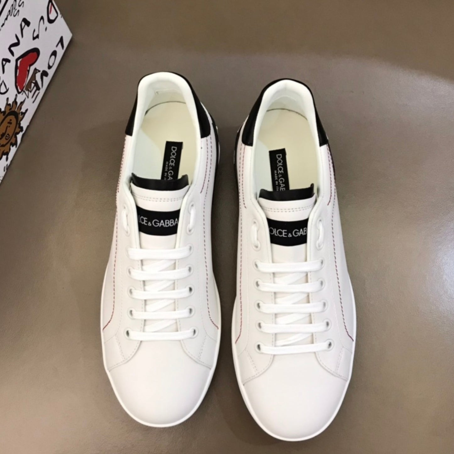 Tenis DG Portofino Couro Branco com preto
