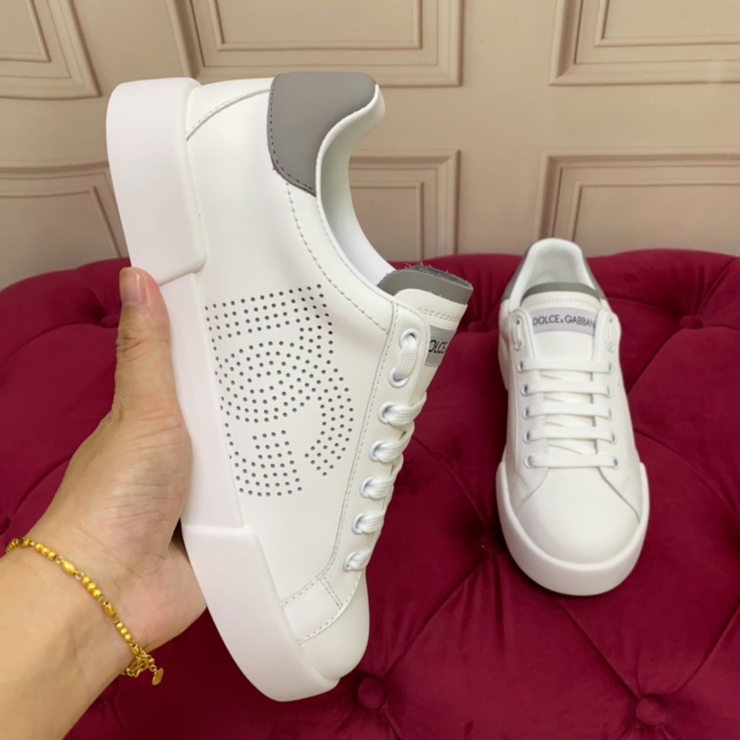 Tenis DG Portofino Couro com logo Branco com Cinza
