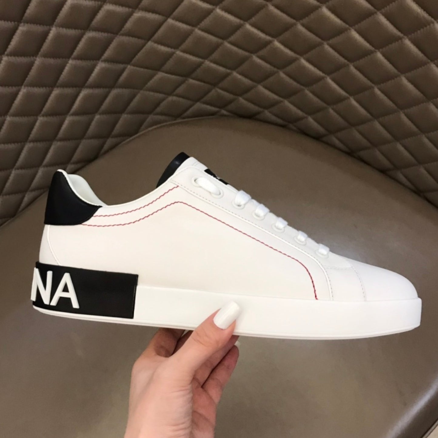 Tenis DG Portofino Couro Branco com preto