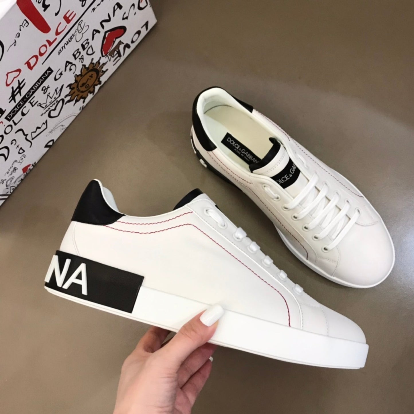 Tenis DG Portofino Couro Branco com preto