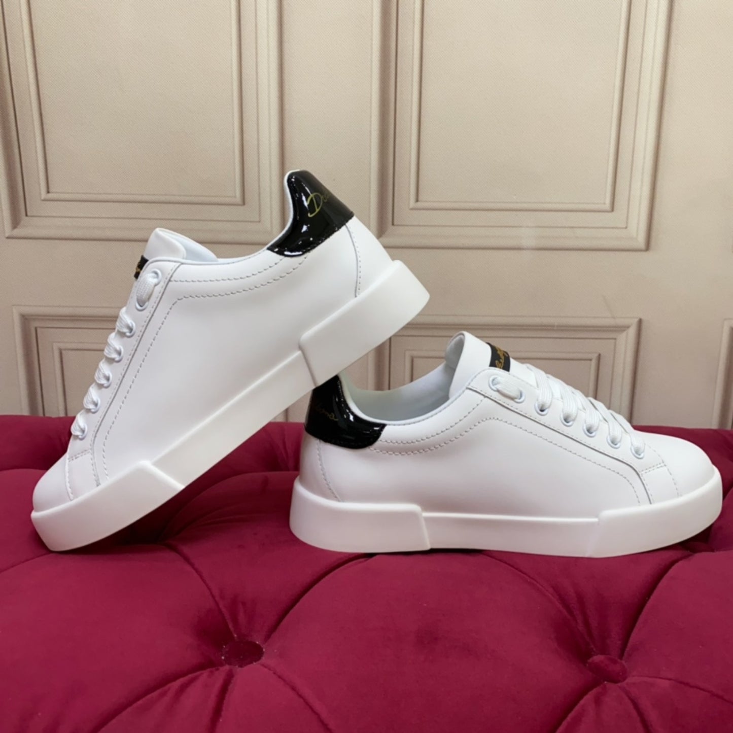 Tenis DG Portofino Couro Liso Branco com Preto