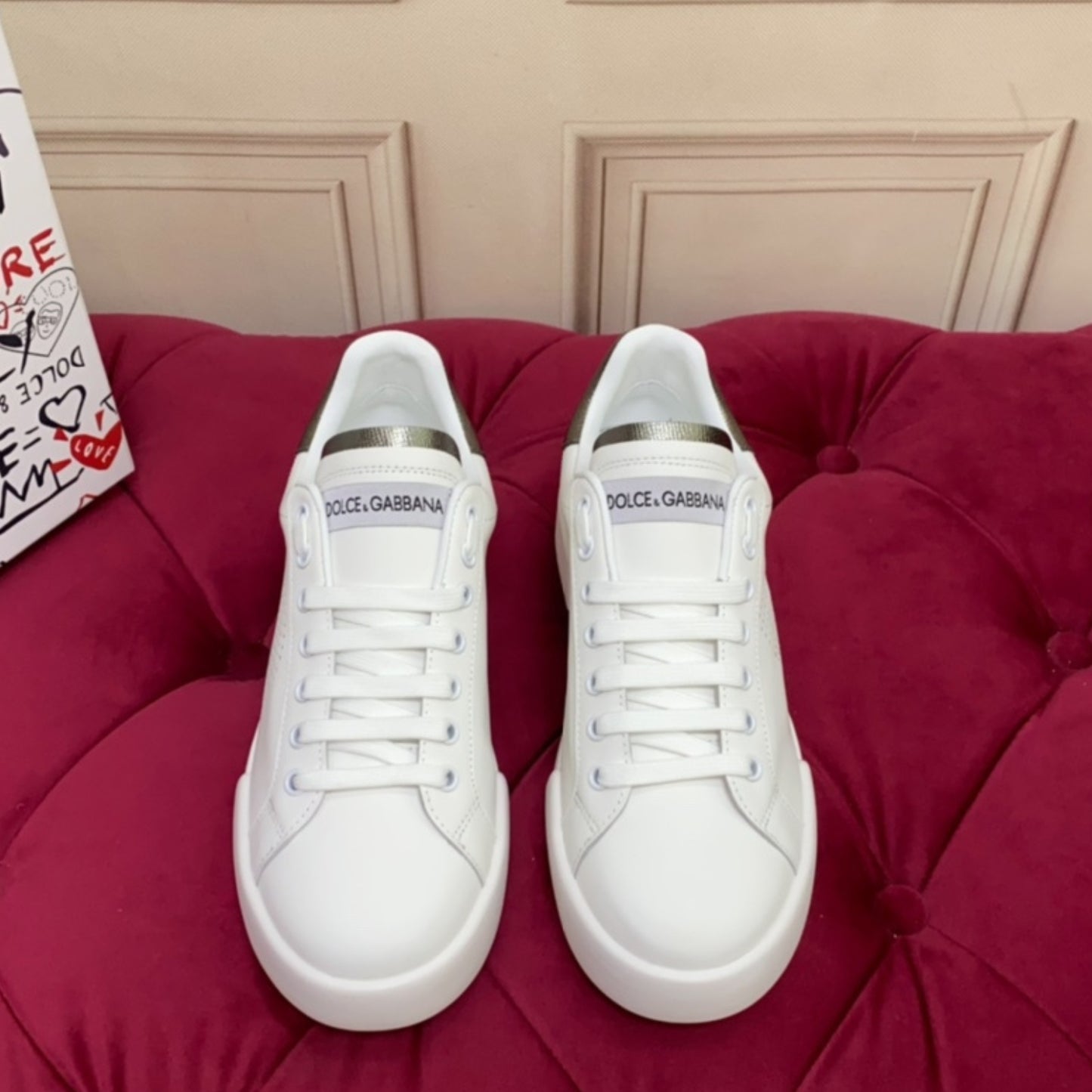 Tenis DG Portofino Couro com logo Branco com Prata