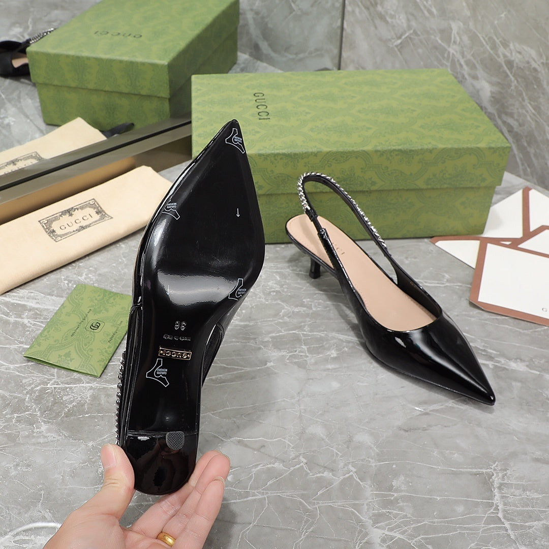 Sandália GG Scarpin Signoria Preto Liso com salto 45mm