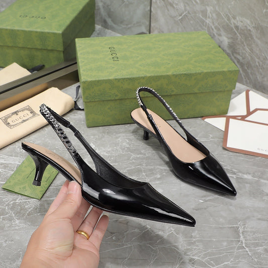 Sandália GG Scarpin Signoria Preto Liso com salto 45mm