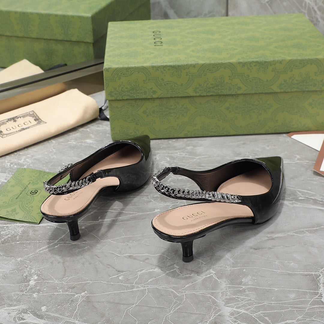 Sandália GG Scarpin Signoria Preto Liso com salto 45mm