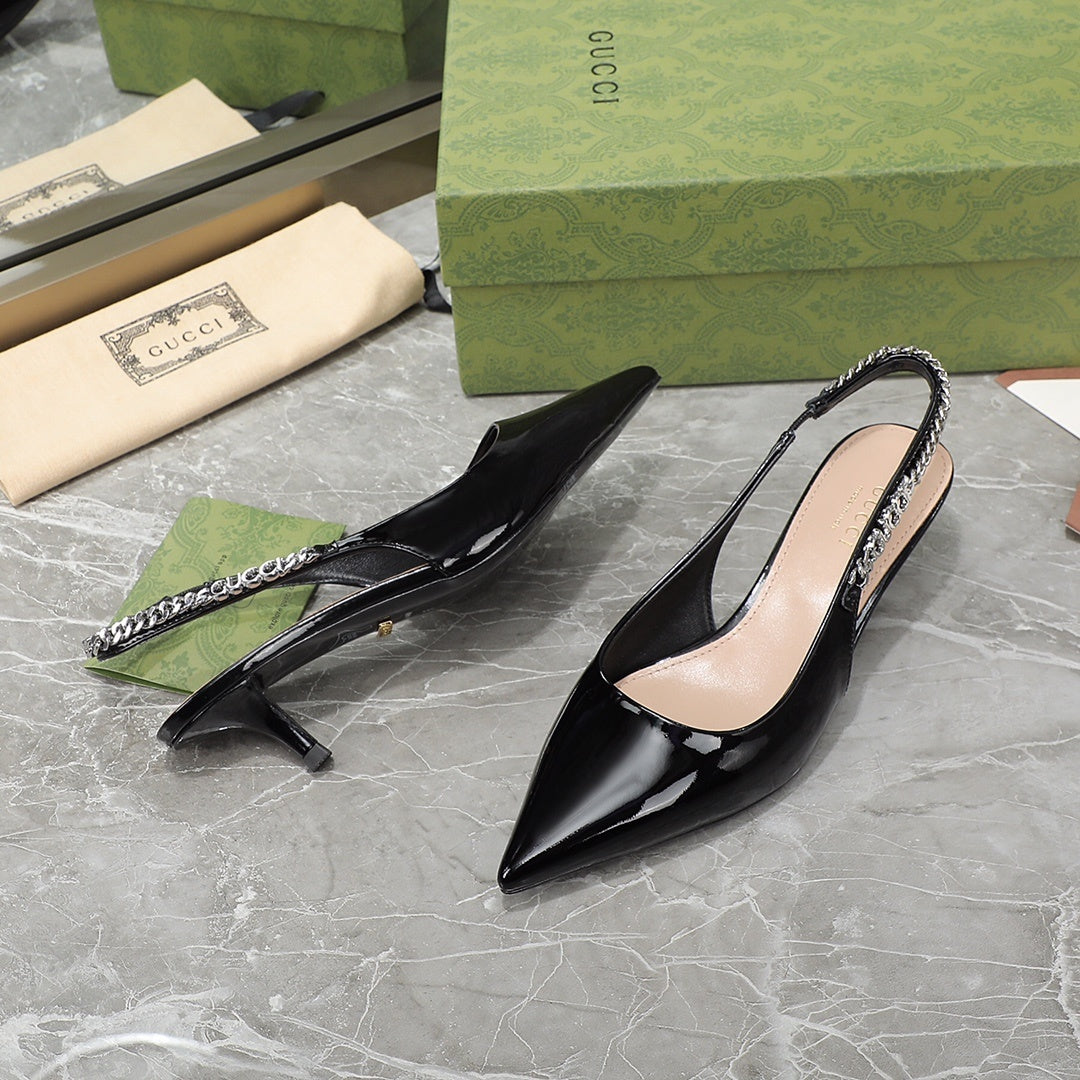 Sandália GG Scarpin Signoria Preto Liso com salto 45mm