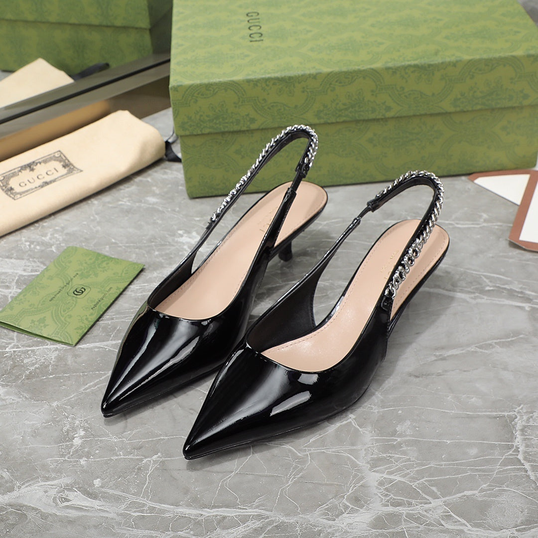 Sandália GG Scarpin Signoria Preto Liso com salto 45mm