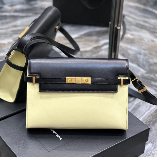 Bolsa YSL Manhattan Bege com preto pequena