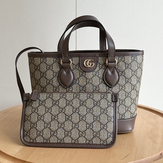 Bolsa GG Ophidia Tote Mini Supreme Bege e Marrom 22cm