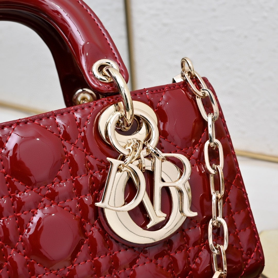 Bolsa Dio Lady Joy Pequena Verniz Vermelho 22cm