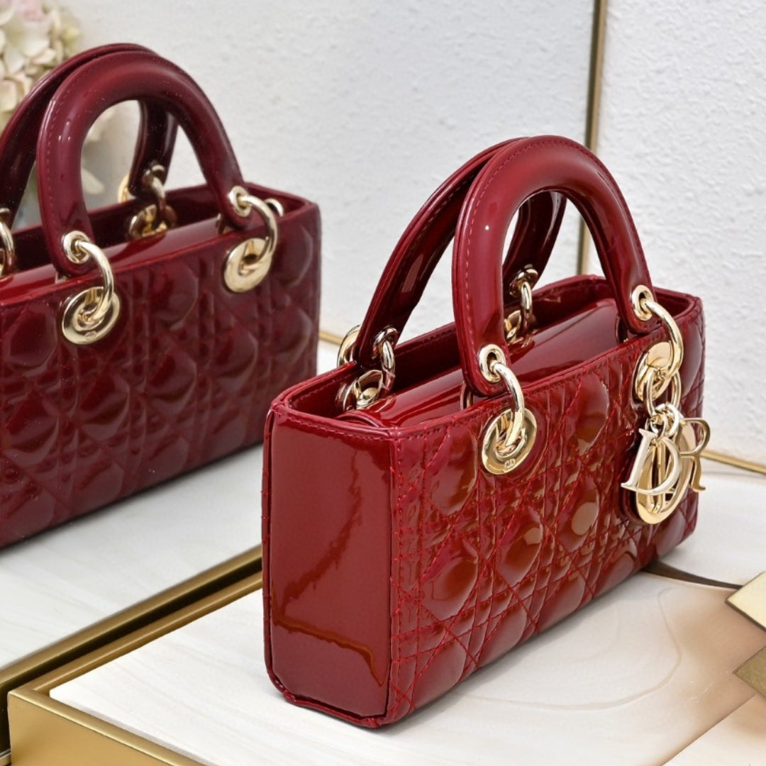 Bolsa Dio Lady Joy Pequena Verniz Vermelho 22cm