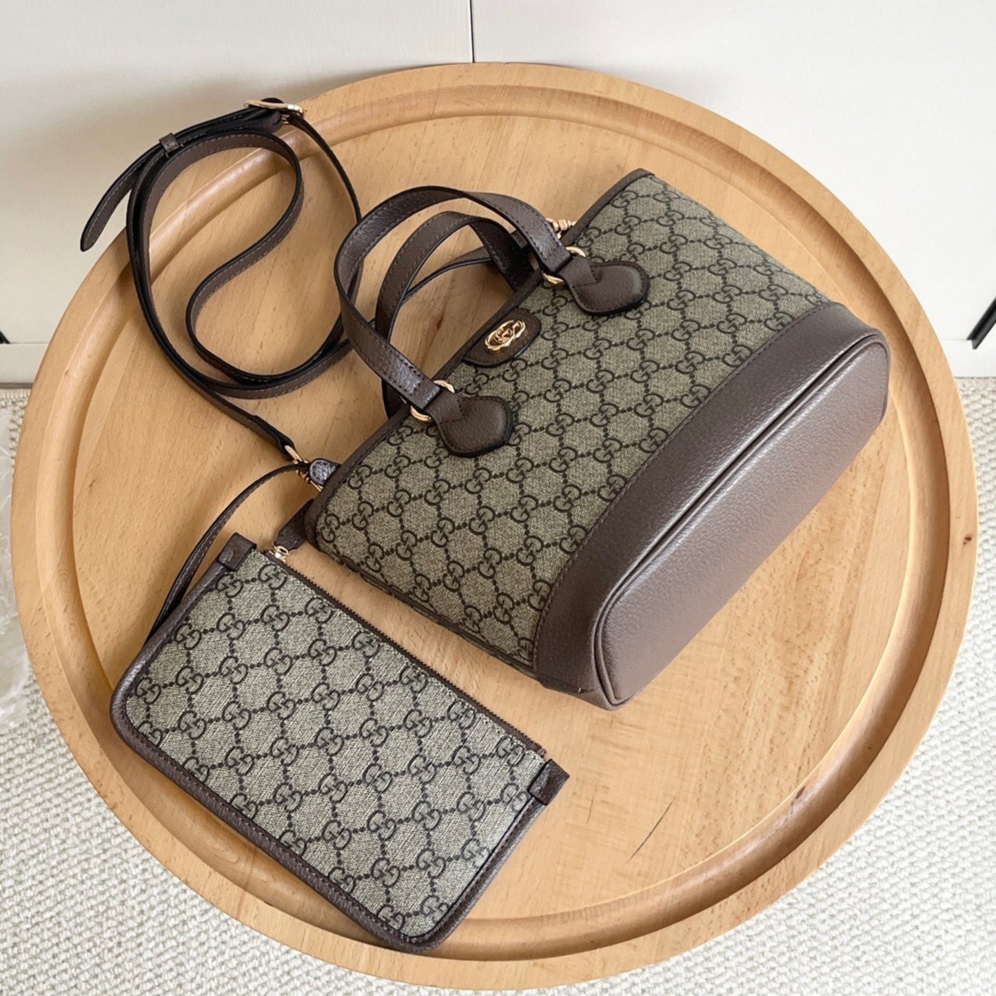 Bolsa GG Ophidia Tote Mini Supreme Bege e Marrom 22cm