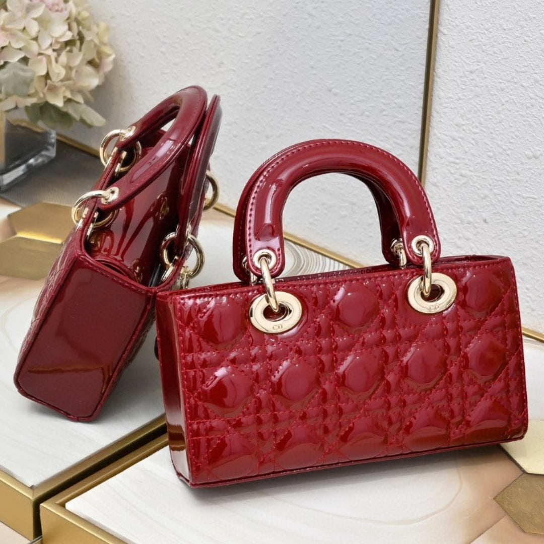 Bolsa Dio Lady Joy Pequena Verniz Vermelho 22cm
