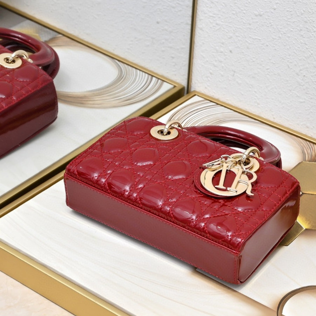 Bolsa Dio Lady Joy Pequena Verniz Vermelho 22cm