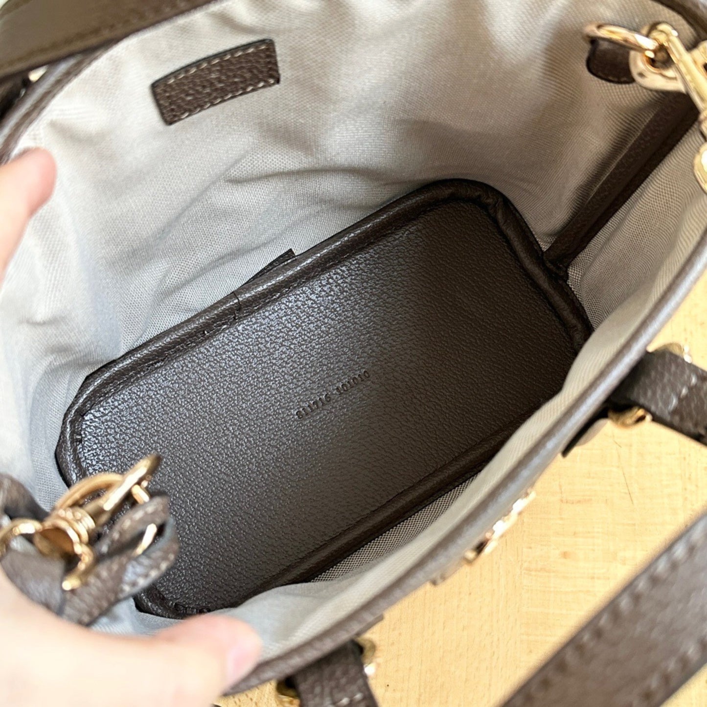 Bolsa GG Ophidia Tote Mini Supreme Bege e Marrom 22cm