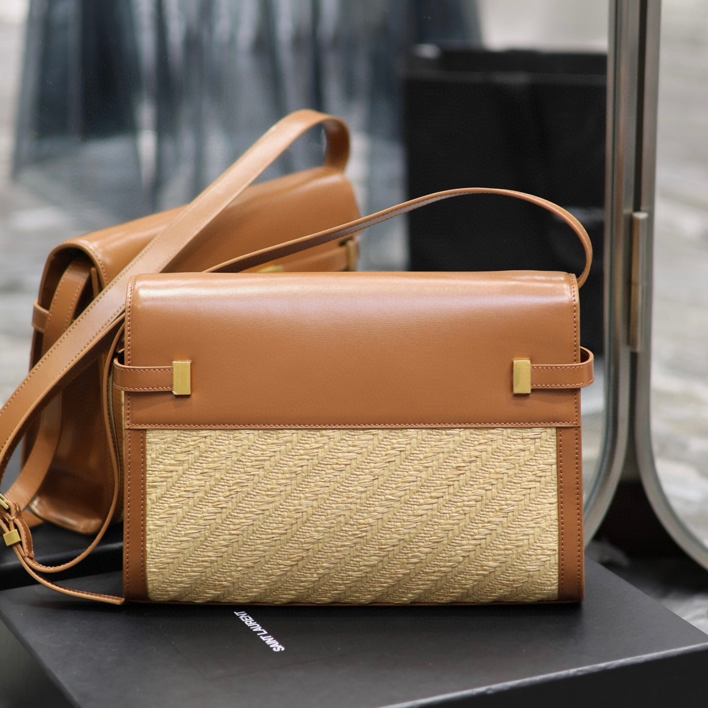 Bolsa YSL Manhattan Bege com Marrom pequena