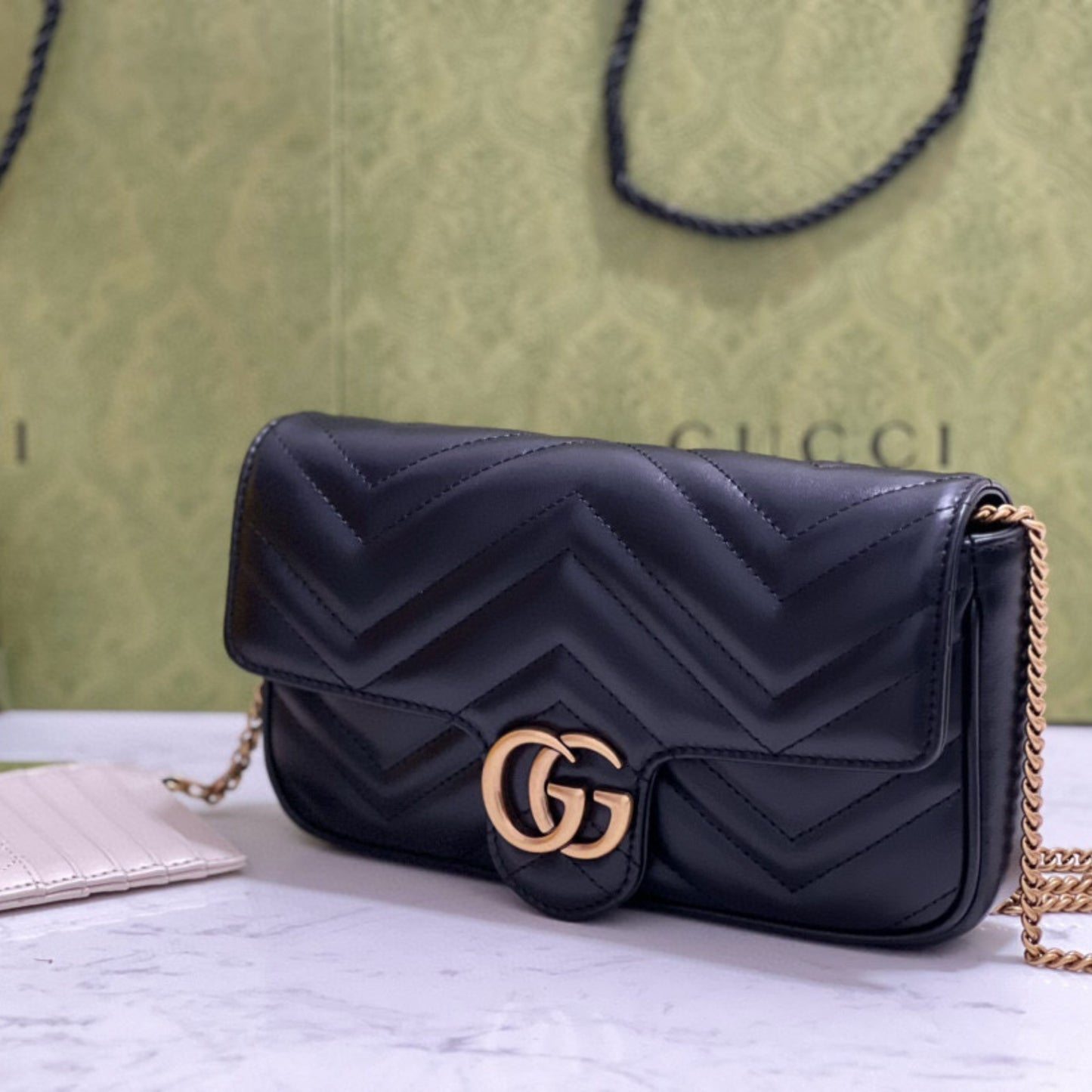 Bolsa GG Marmont Mini Preta 21,5cm