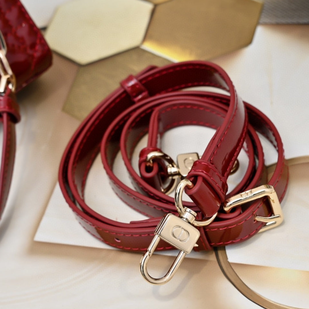 Bolsa Dio Lady Joy Pequena Verniz Vermelho 22cm