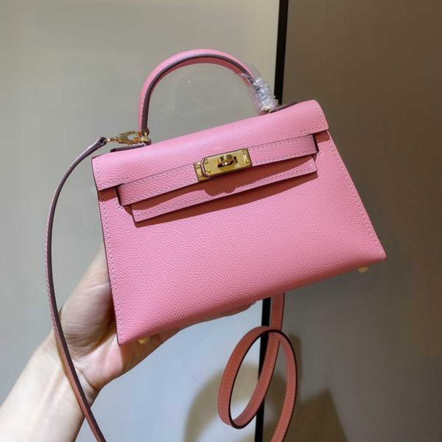 Bolsa HRMS Kelly Mini Rosa claro 19cm