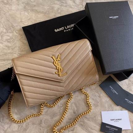 Bolsa YSL Monograma Pequena Bege com dourado