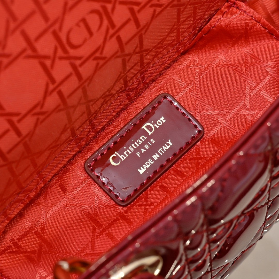 Bolsa Dio Lady Joy Pequena Verniz Vermelho 22cm