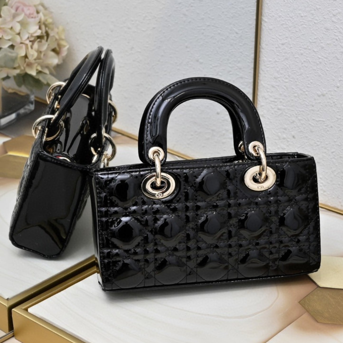 Bolsa Dio Lady Joy Pequena Verniz Preto 22cm