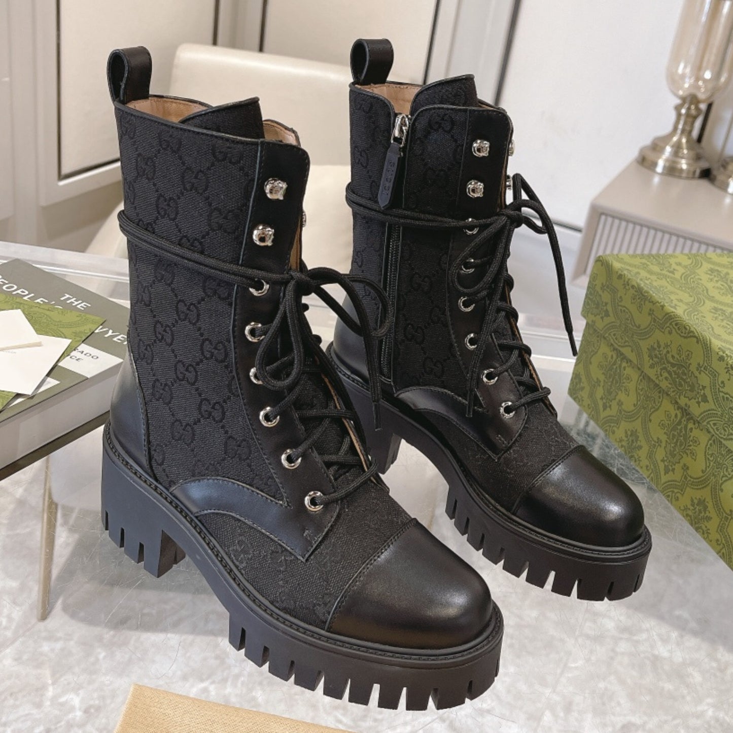 Bota GG matelassê com salto 60mm canvas cano médio #2