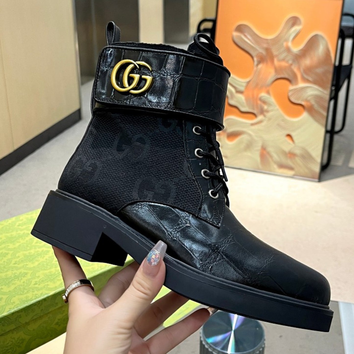 Bota GG Ankle boot GG Canvas Preta