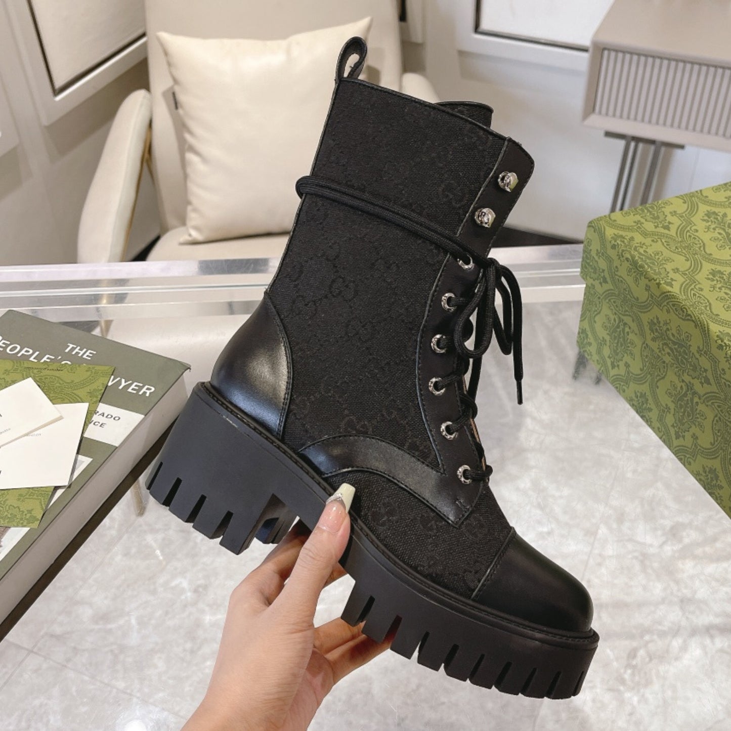 Bota GG matelassê com salto 60mm canvas cano médio #2