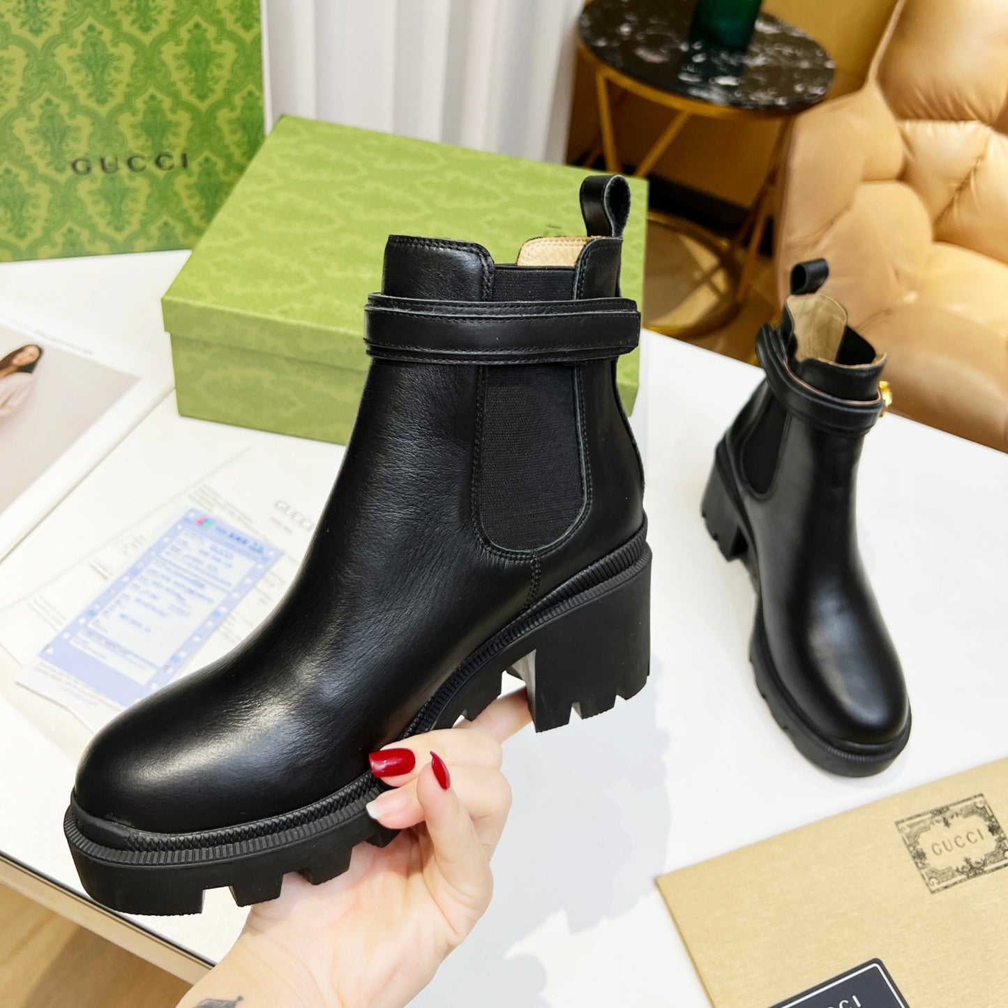 Bota GG Ankle boot com logo e salto 70mm