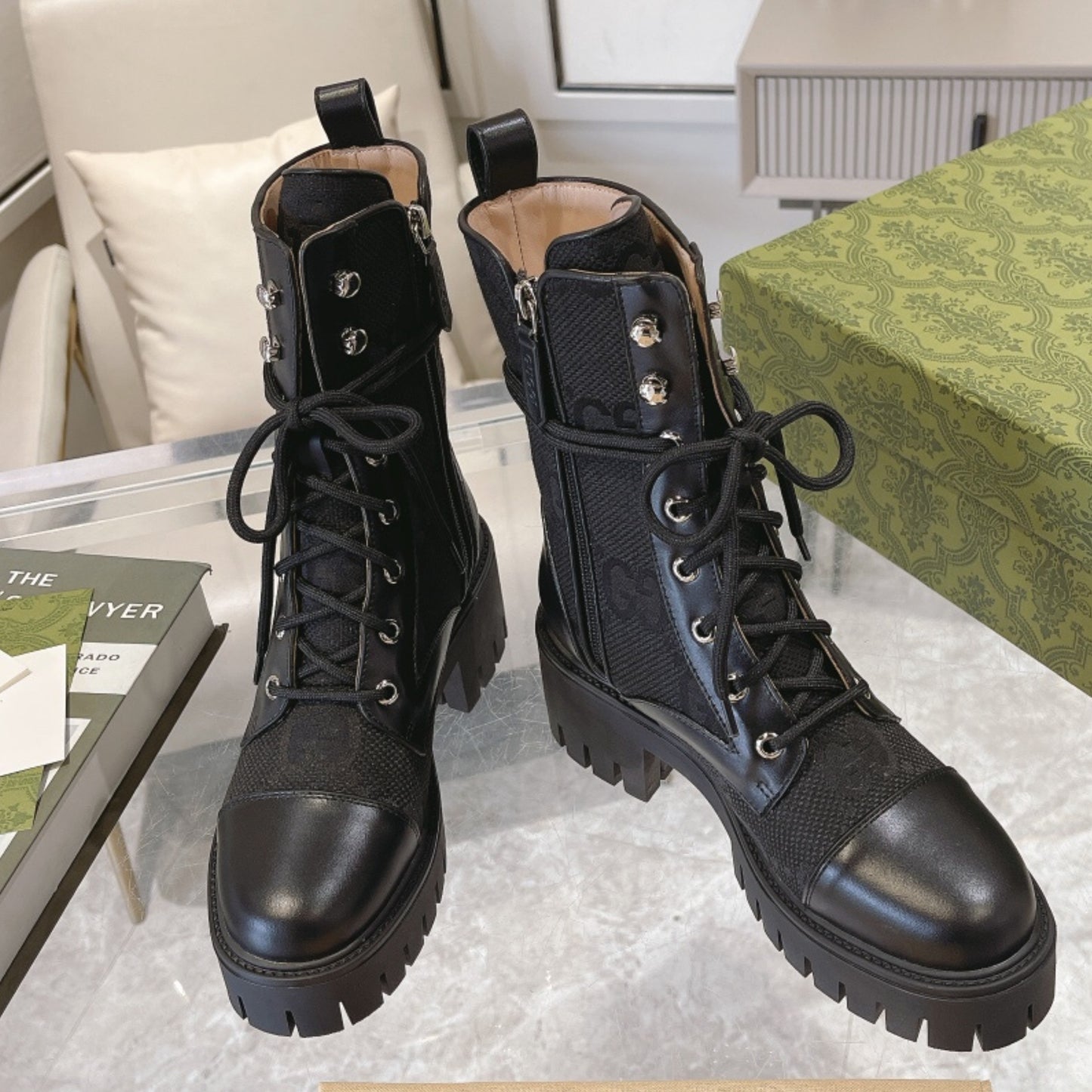 Bota GG matelassê com salto 60mm canvas GG cano médio