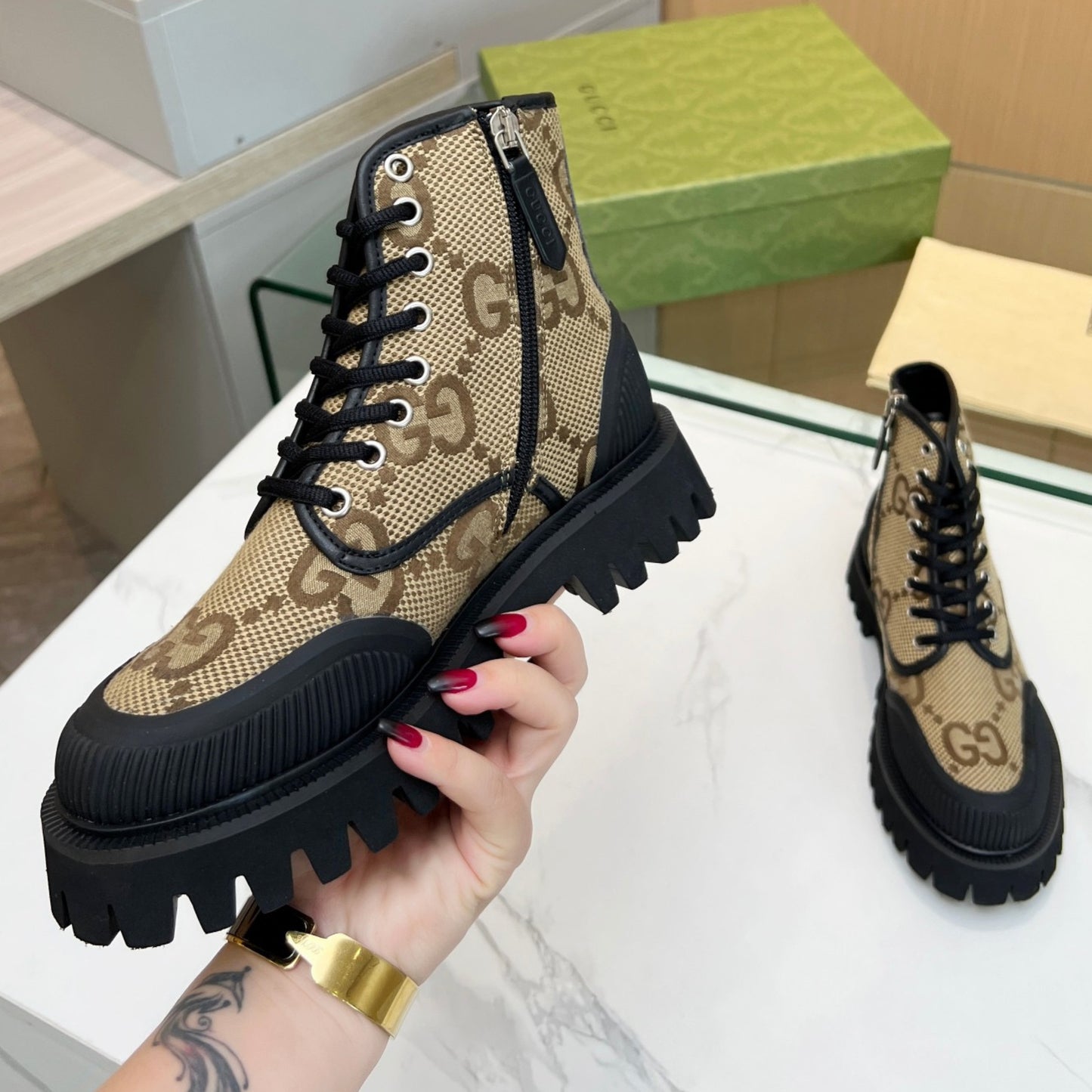 Bota GG canvas GG Maxi Bege