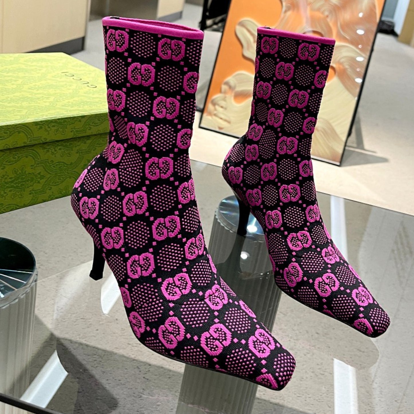 Bota GG Ankle boot Interlocking GG Rosa Salto
