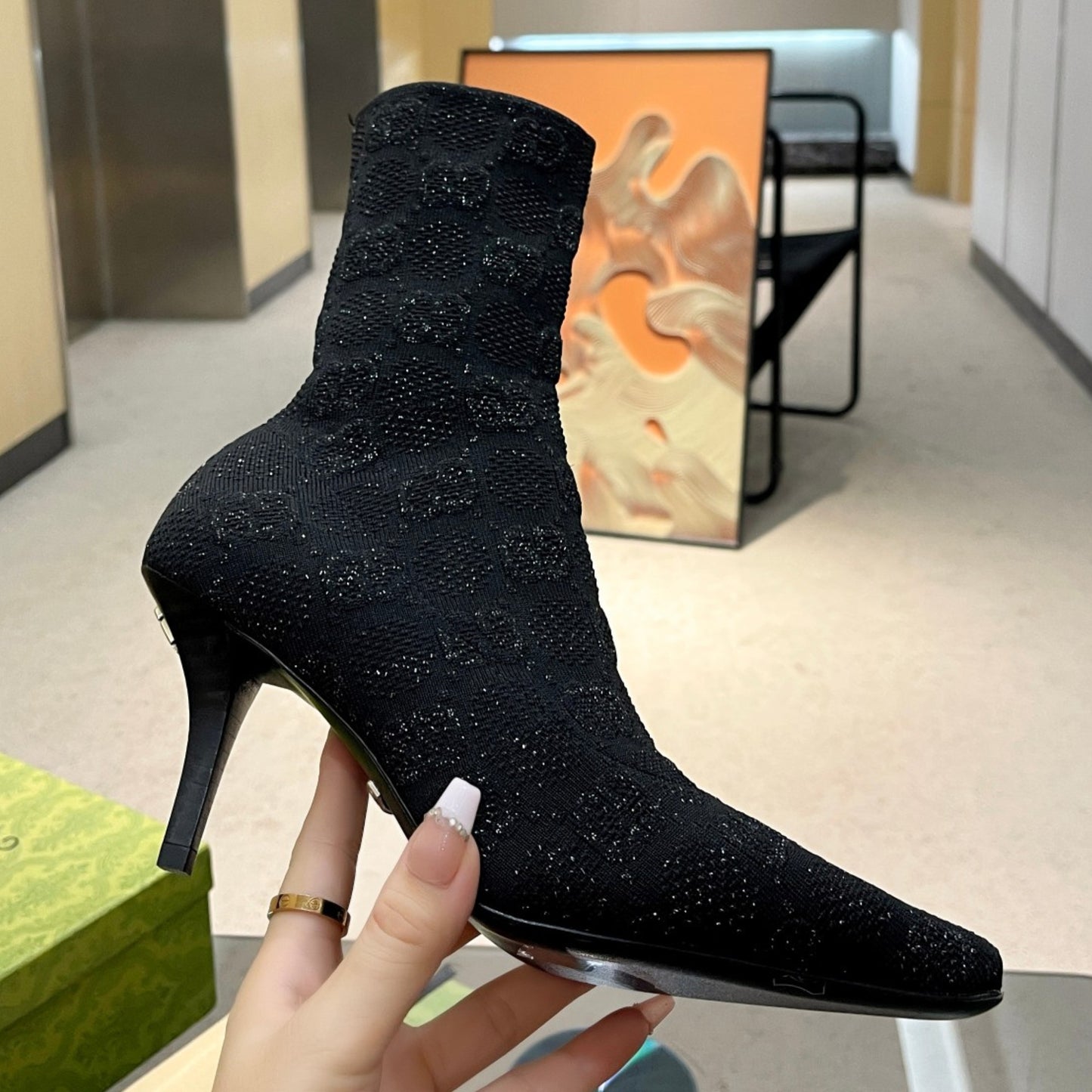Bota GG Ankle boot Interlocking GG Preta Salto