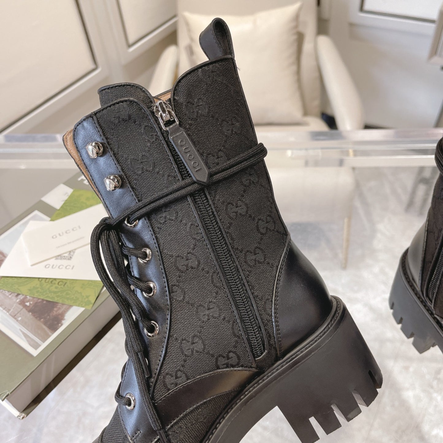 Bota GG matelassê com salto 60mm canvas cano médio #2