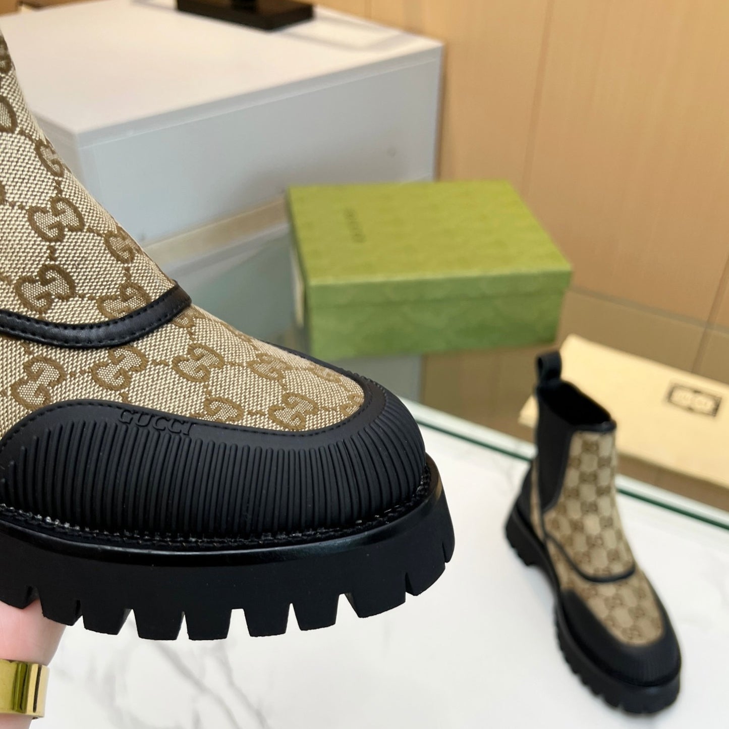 Bota GG Ankle boot de canvas GG Bege