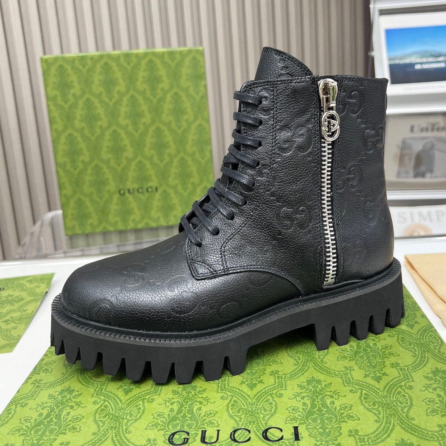 Bota GG Ankle boot GG de couro Preto