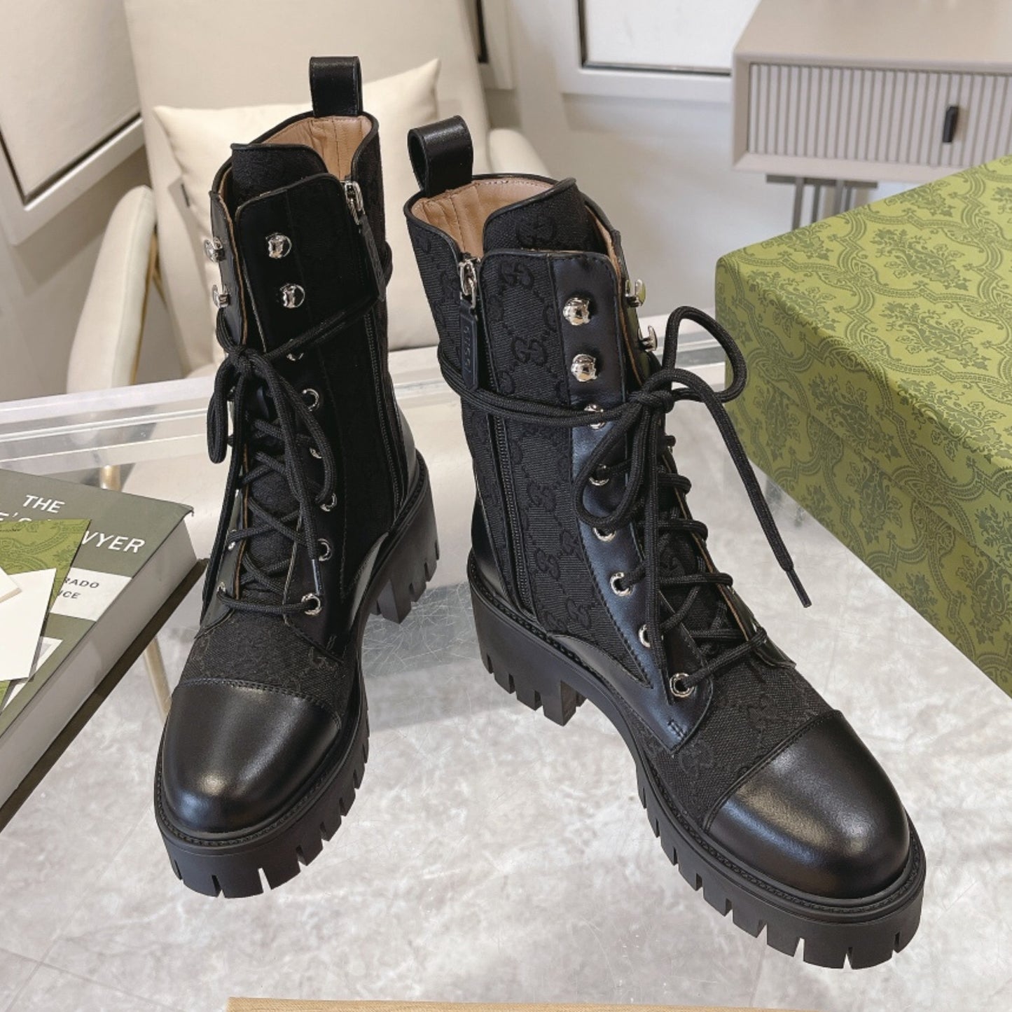 Bota GG matelassê com salto 60mm canvas cano médio #2