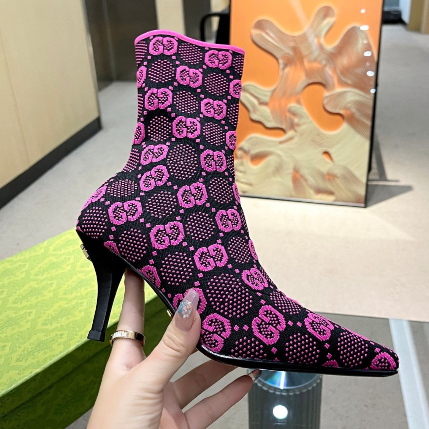 Bota GG Ankle boot Interlocking GG Rosa Salto